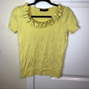Yellow ruffle neck knit top